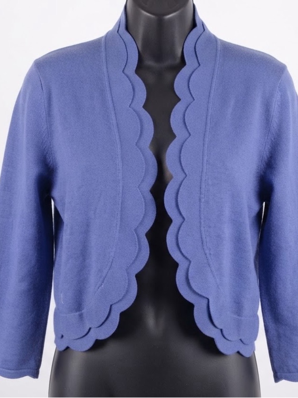 Cable & Gage Women's Scallop-Trim Open Cardigan Sweater Blue lg